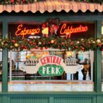 festive central perk cafe window display